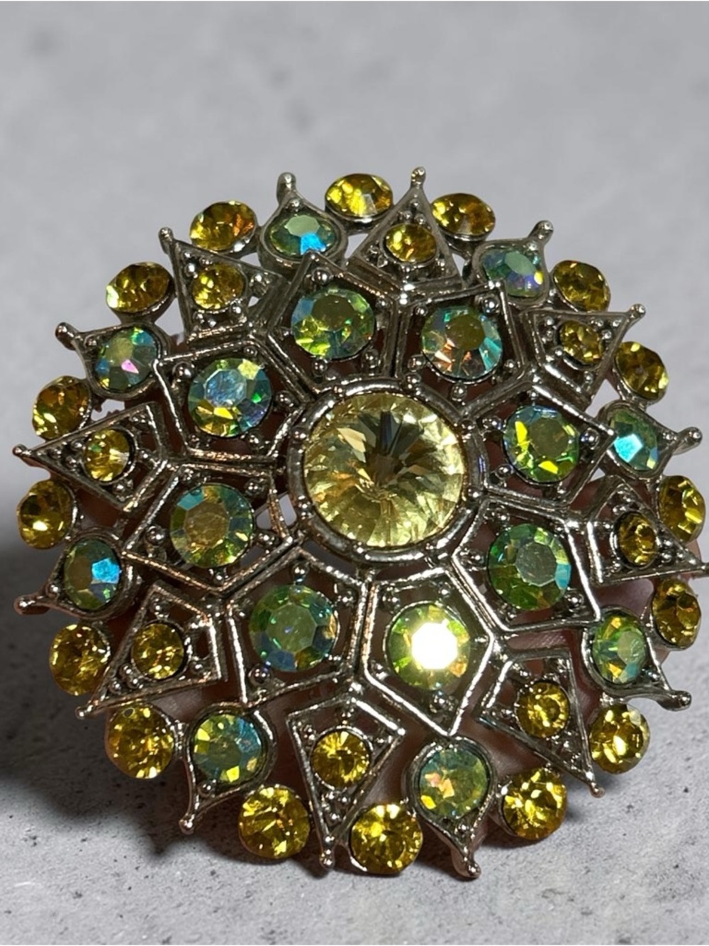 Vintage Yellow/Green Rhinestone Starburst Brooch